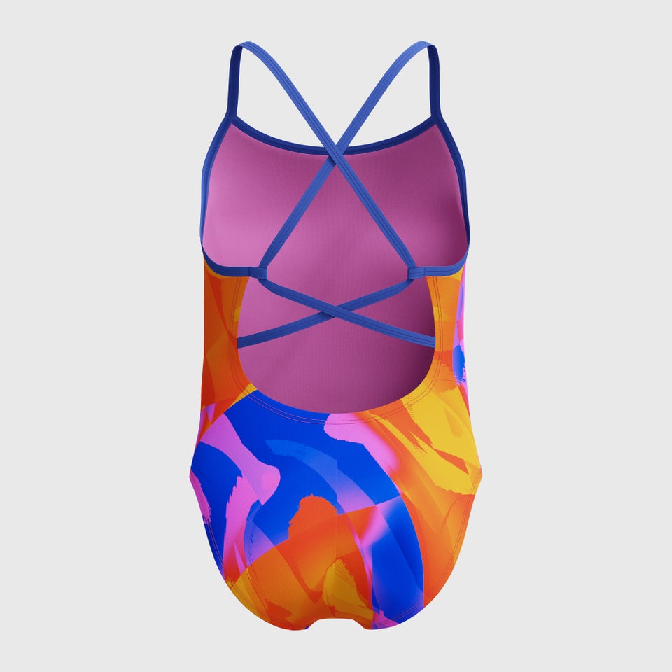 Women's Printed Double Crossback One Piece Pink/Blue