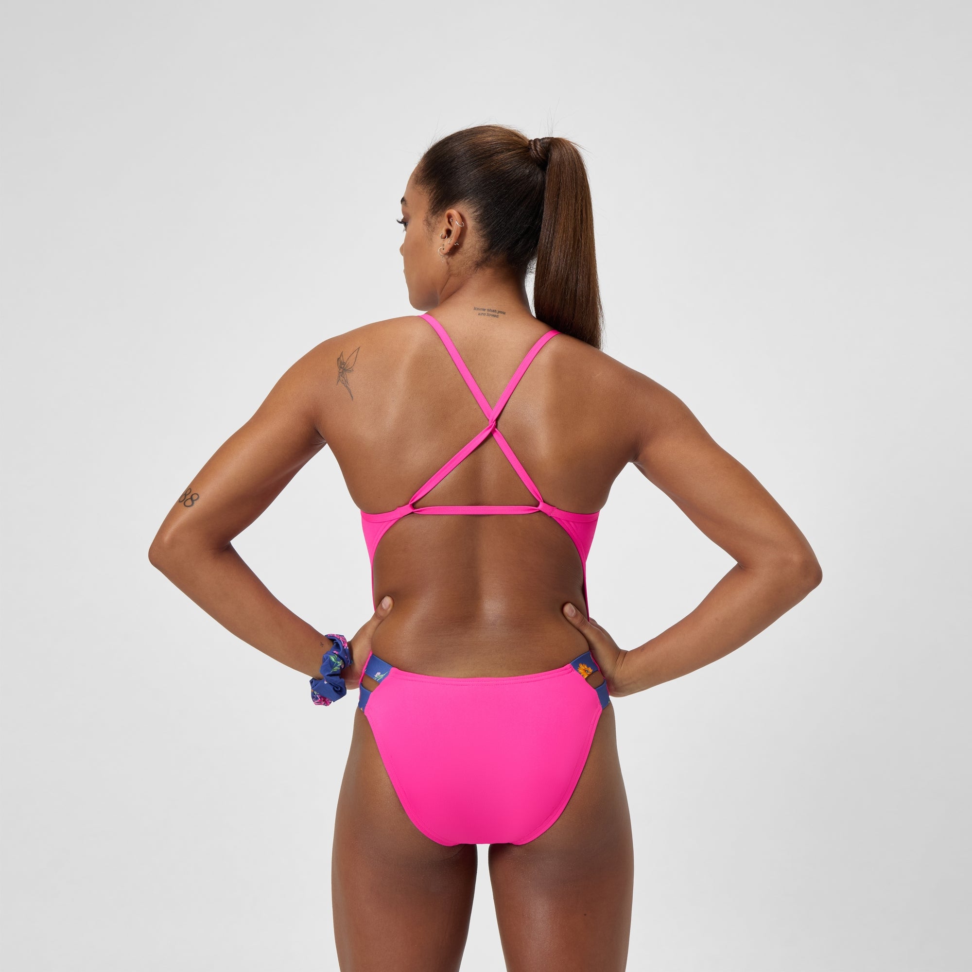 Women's Regan Collection Twist Back One Piece and Scrunchie Pink