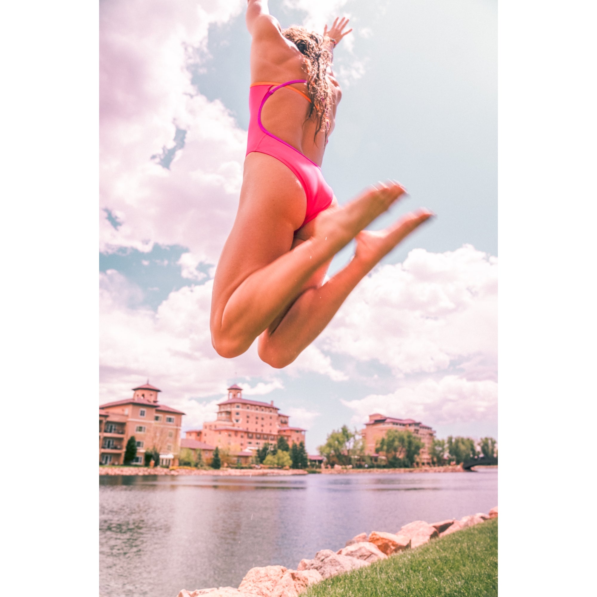 Women's Regan Collection Twist Back One Piece and Scrunchie Pink