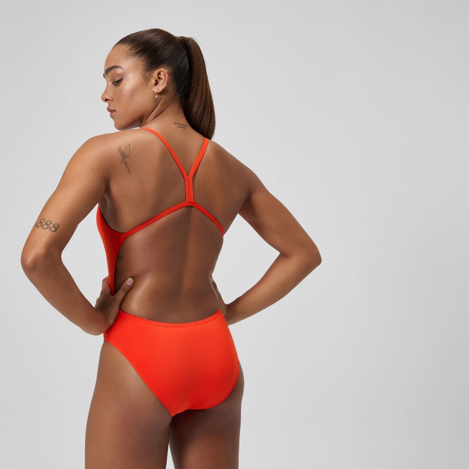 Monopièce couleur unie dos en V pour femmes, orange