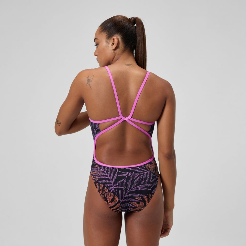 Women's Printed Web Back One Piece Black/Purple
