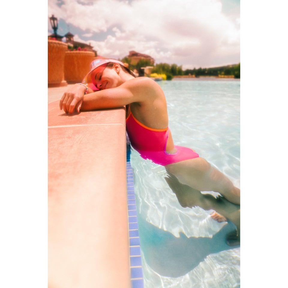 Women's Solid Tri Back One Piece Pink