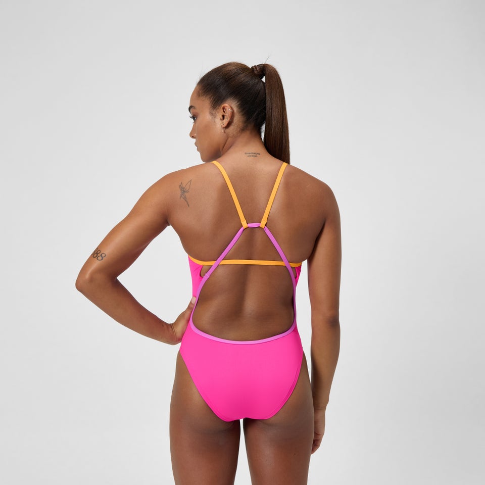 Women's Solid Tri Back One Piece Pink