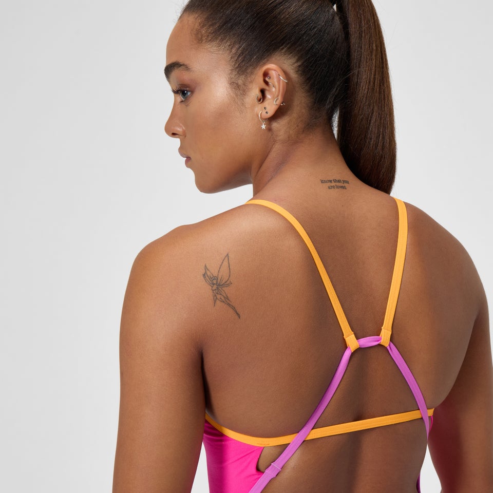 Women's Solid Tri Back One Piece Pink