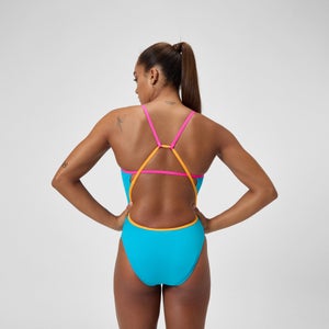 Women's Solid Tri Back One Piece Blue