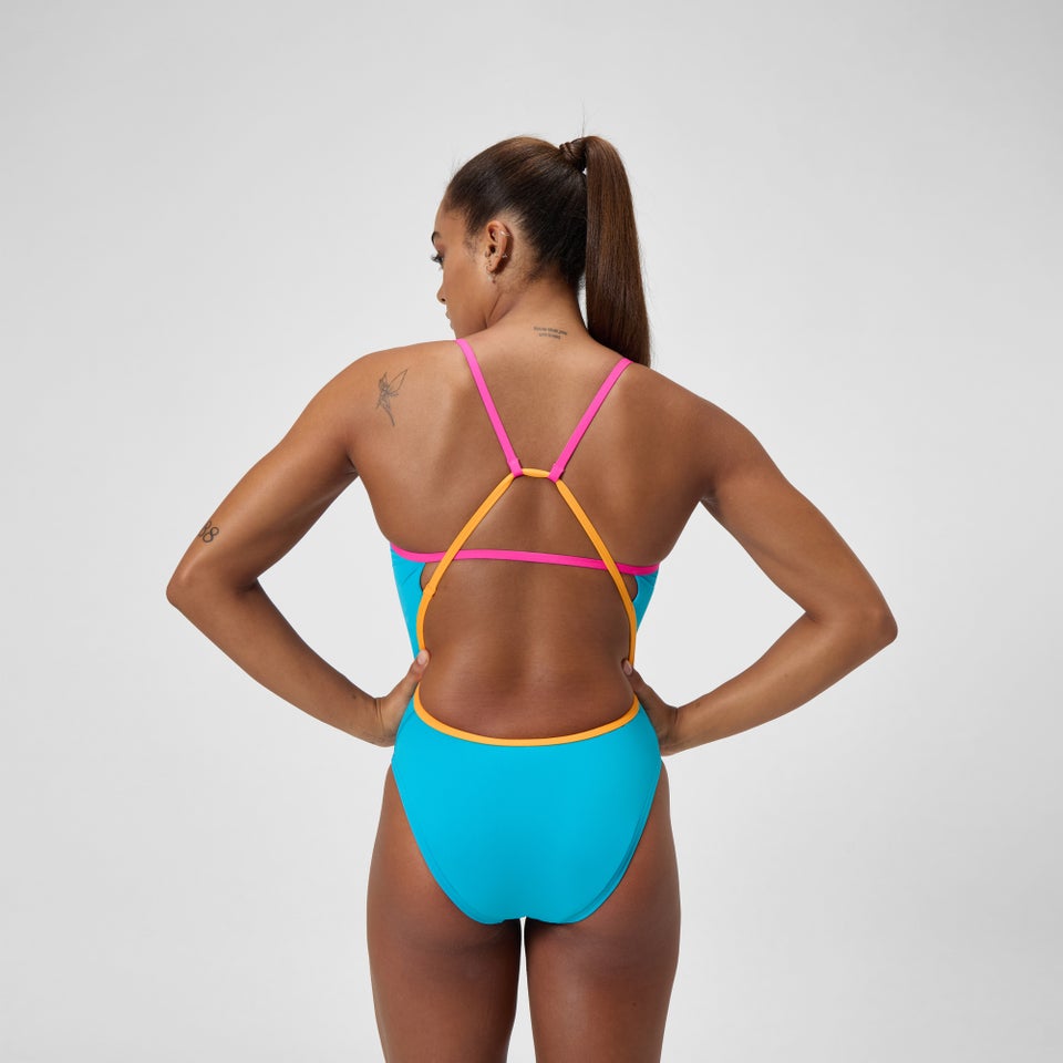 Women's Solid Tri Back One Piece Blue