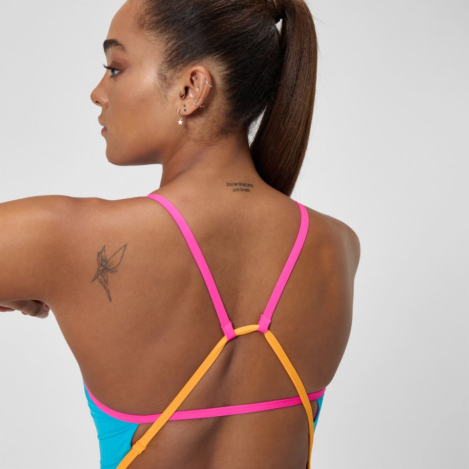 Women's Solid Tri Back One Piece Blue