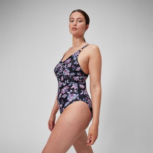 Maillot de bain 1 pièce galbant à bretelles et imprimé pour Femmes Noir/Violet