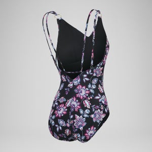 Maillot de bain 1 pièce galbant à bretelles et imprimé pour Femmes Noir/Violet