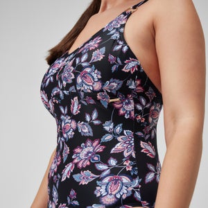 Maillot de bain 1 pièce galbant à bretelles et imprimé pour Femmes Noir/Violet