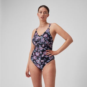 Women's Shaping Printed Strappy Swimsuit Black/Purple