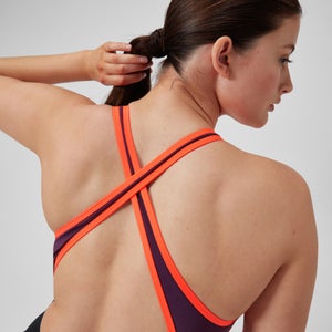 Maillot de bain à col montant et dos croisé Splice pour Femmes Noir/Prune dandy/Rouge sirène