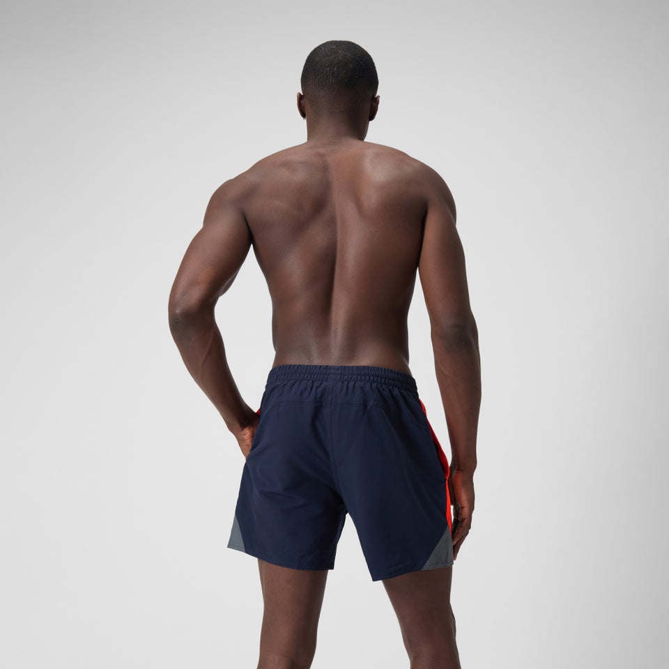 Herren Hyperboom Badeshorts mit Passe, 40 cm Marineblau/Rot