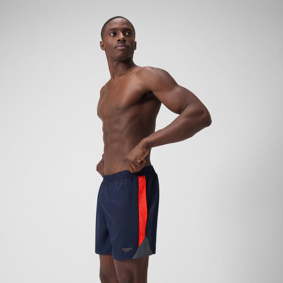 Herren Hyperboom Badeshorts mit Passe, 40 cm Marineblau/Rot