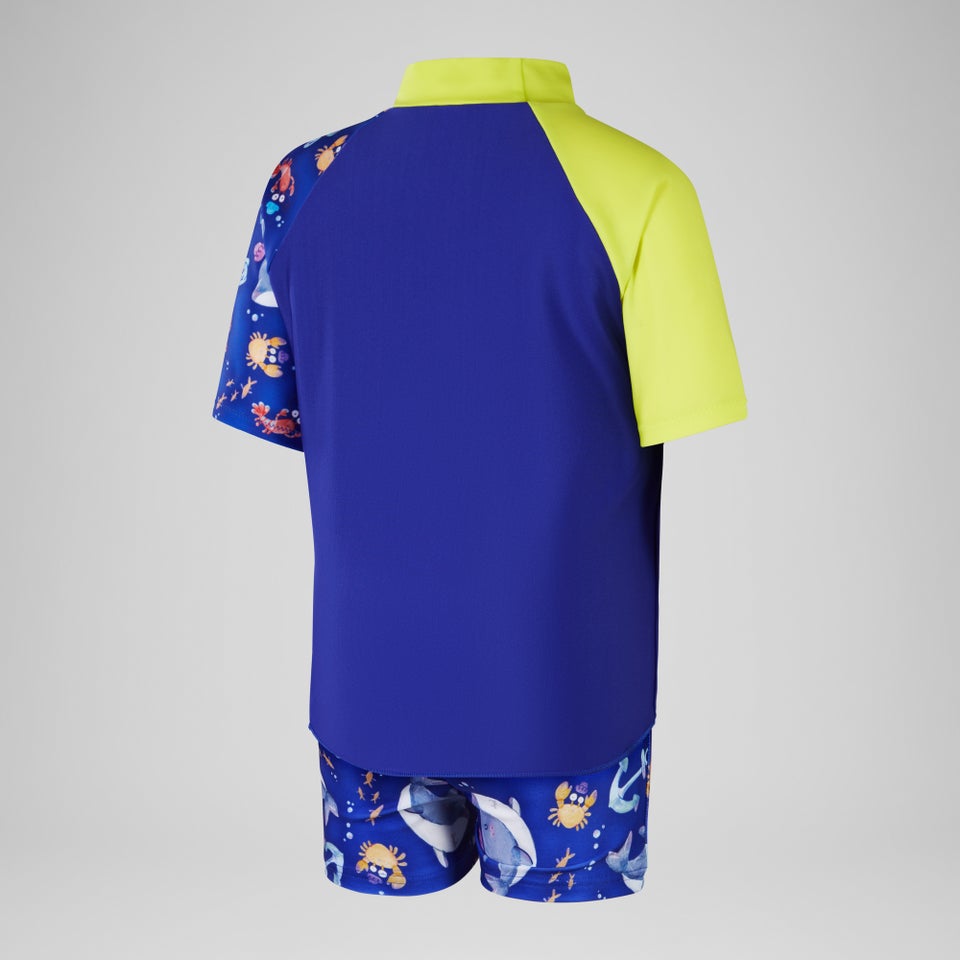 Jungen Set mit kurzärmeligen Rash-Top und Digital-Print Blau