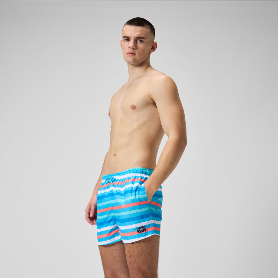 Herren Freizeit-Badeshorts mit Print, 14 Zoll Blau
