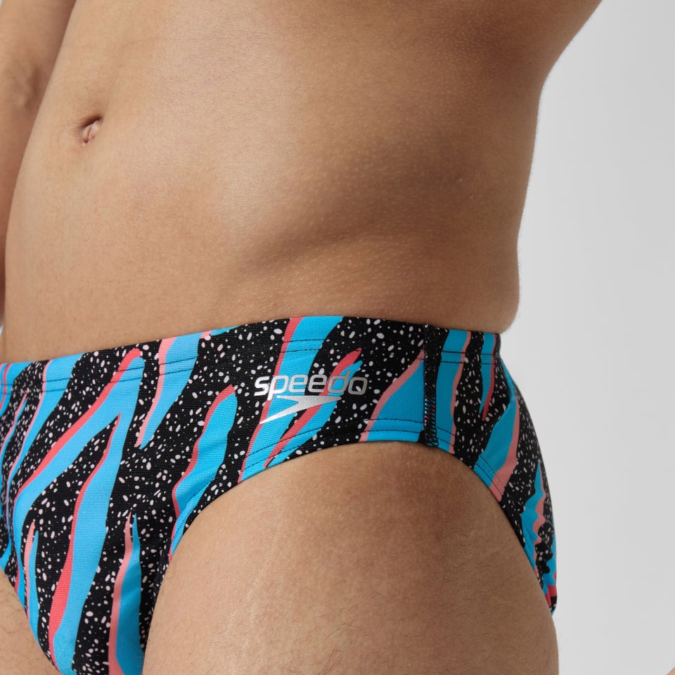 Slip de bain Hommes 5 cm Allover Digital pour Hommes Noir/Bleu picton/Rouge sirène