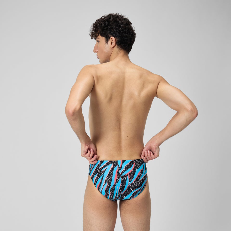 Slip de bain Hommes 5 cm Allover Digital pour Hommes Noir/Bleu picton/Rouge sirène