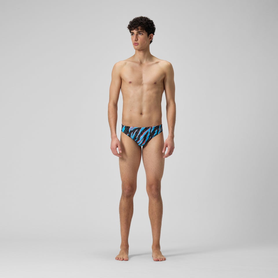 Slip de bain Hommes 5 cm Allover Digital pour Hommes Noir/Bleu picton/Rouge sirène