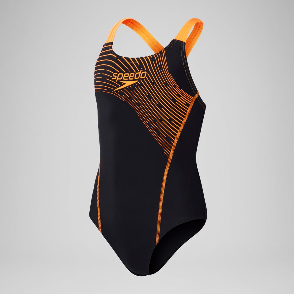 Mädchen Medley Medalist Badeanzug mit Logo Schwarz/Orange