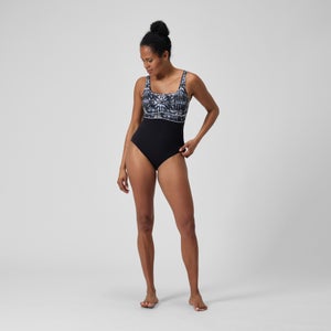 Maillot de bain gainant Femmes à imprimé Contour Eclipse pour Femmes Noir/Gris oxydé/Blanc