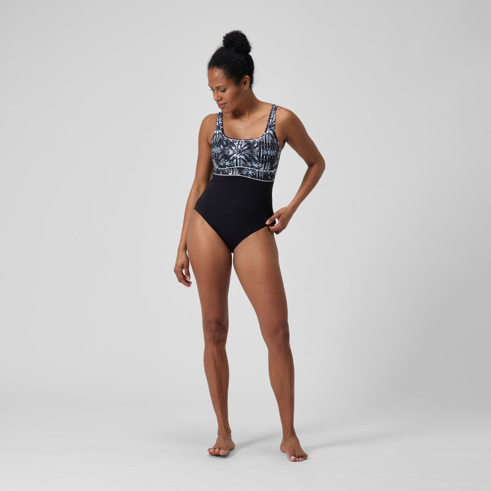 Damen ContourEclipse Shaping-Badeanzug mit Print Schwarz/Grau
