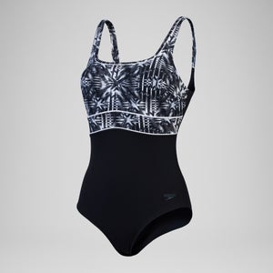 Maillot de bain gainant Femmes à imprimé Contour Eclipse pour Femmes Noir/Gris oxydé/Blanc