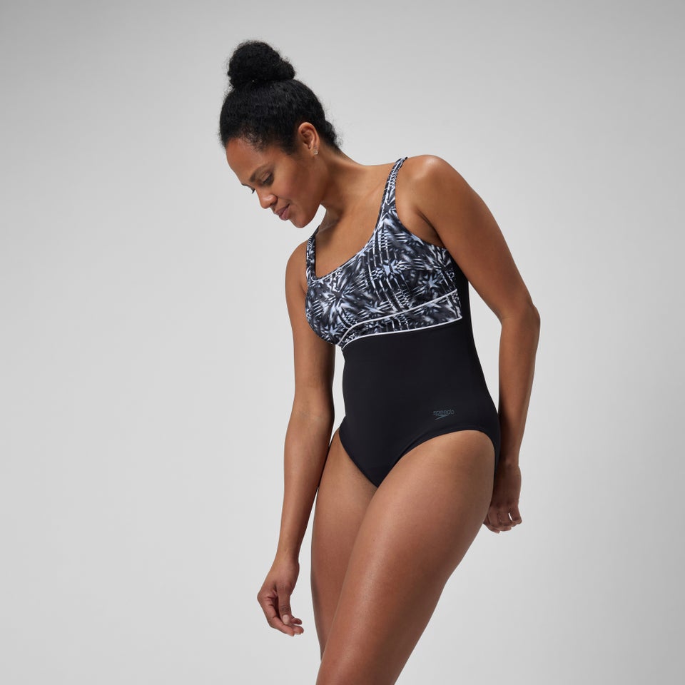 Damen ContourEclipse Shaping-Badeanzug mit Print Schwarz/Grau