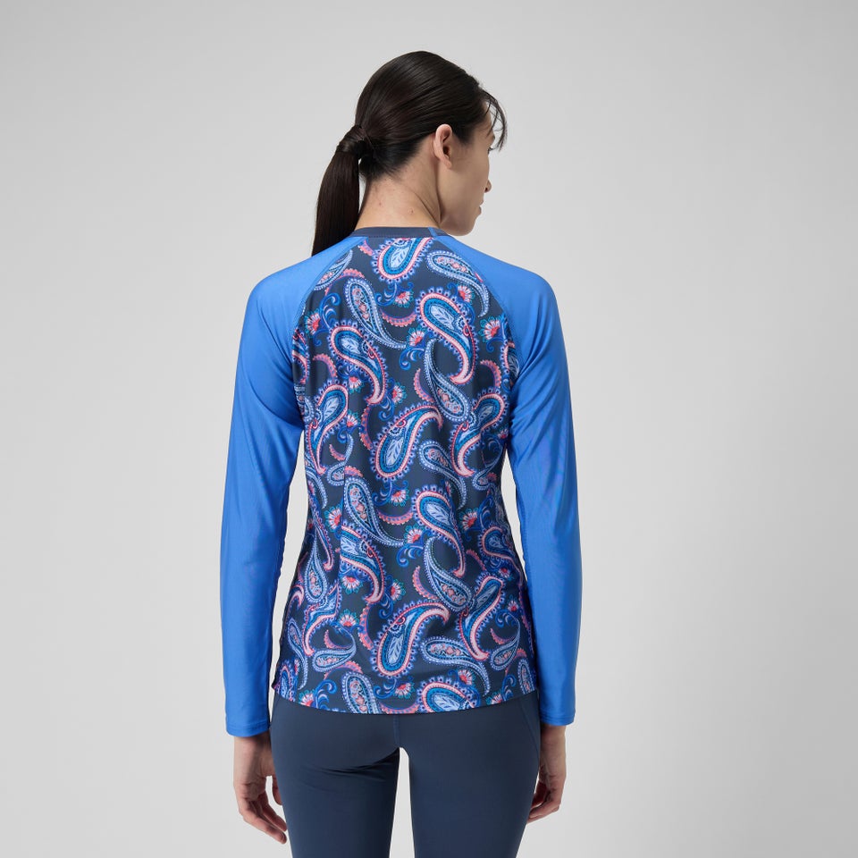 Damen Langarmbadeoberteil mit Print Marineblau/Blau