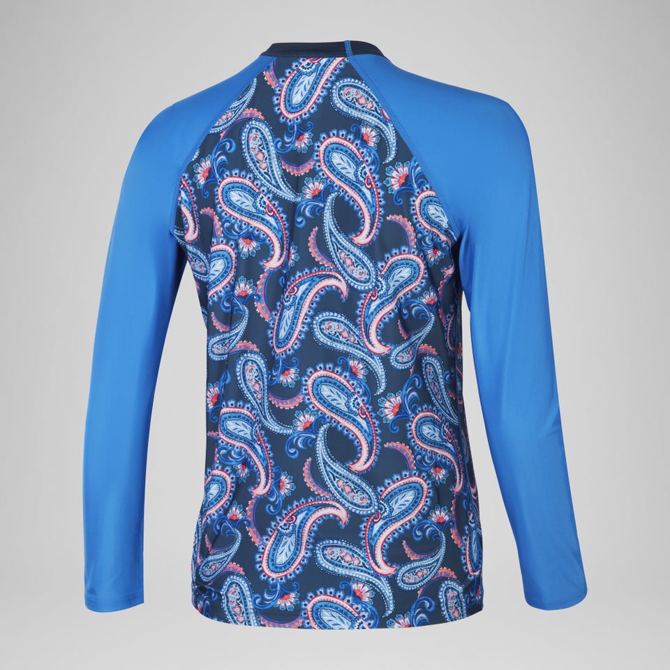 Damen Langarmbadeoberteil mit Print Marineblau/Blau