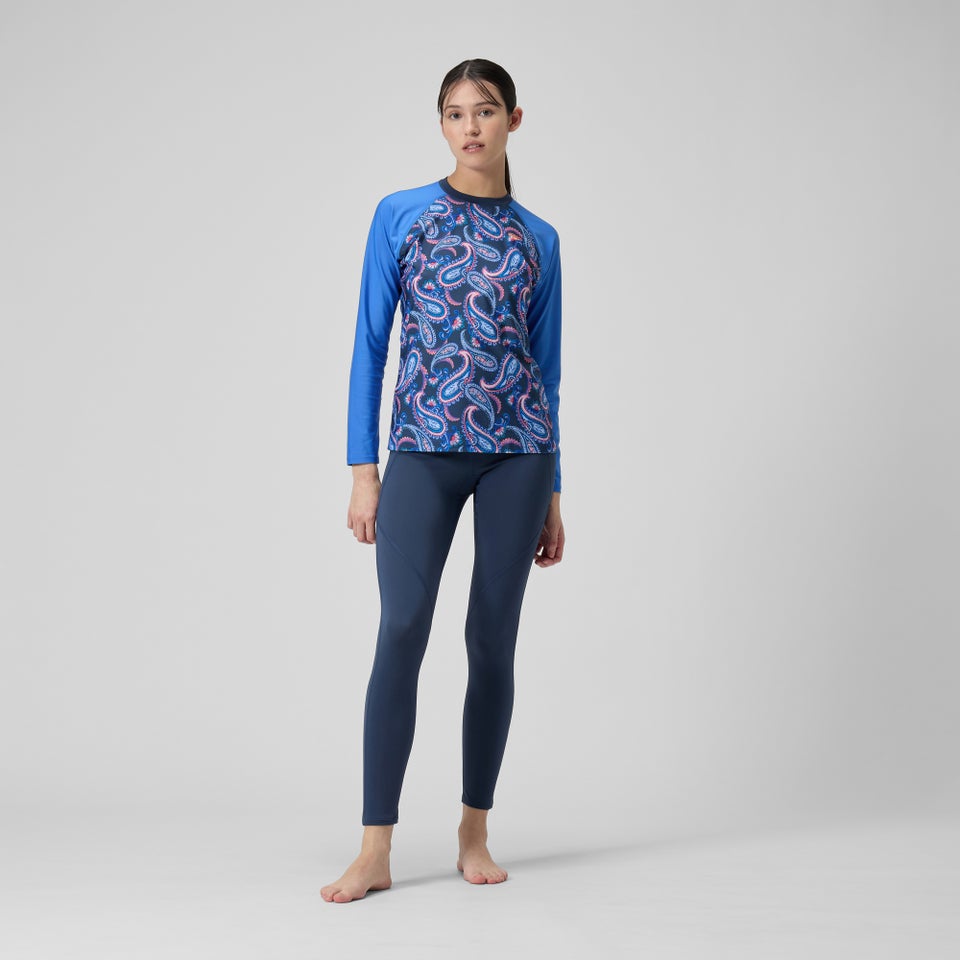 Damen Langarmbadeoberteil mit Print Marineblau/Blau