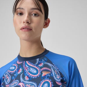 Damen Langarmbadeoberteil mit Print Marineblau/Blau