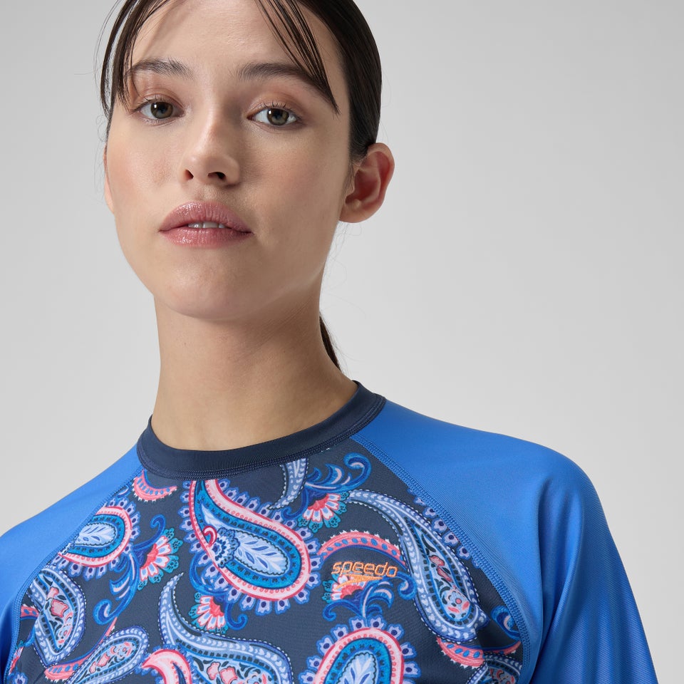 Damen Langarmbadeoberteil mit Print Marineblau/Blau