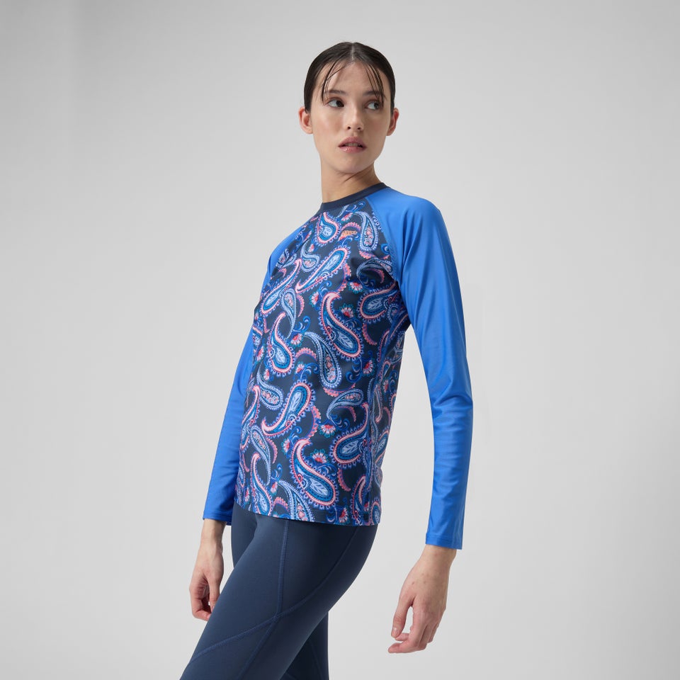 Damen Langarmbadeoberteil mit Print Marineblau/Blau