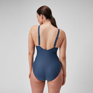 Damen Badeanzug mit eckigem Ausschnitt und Print Marineblau/Blau