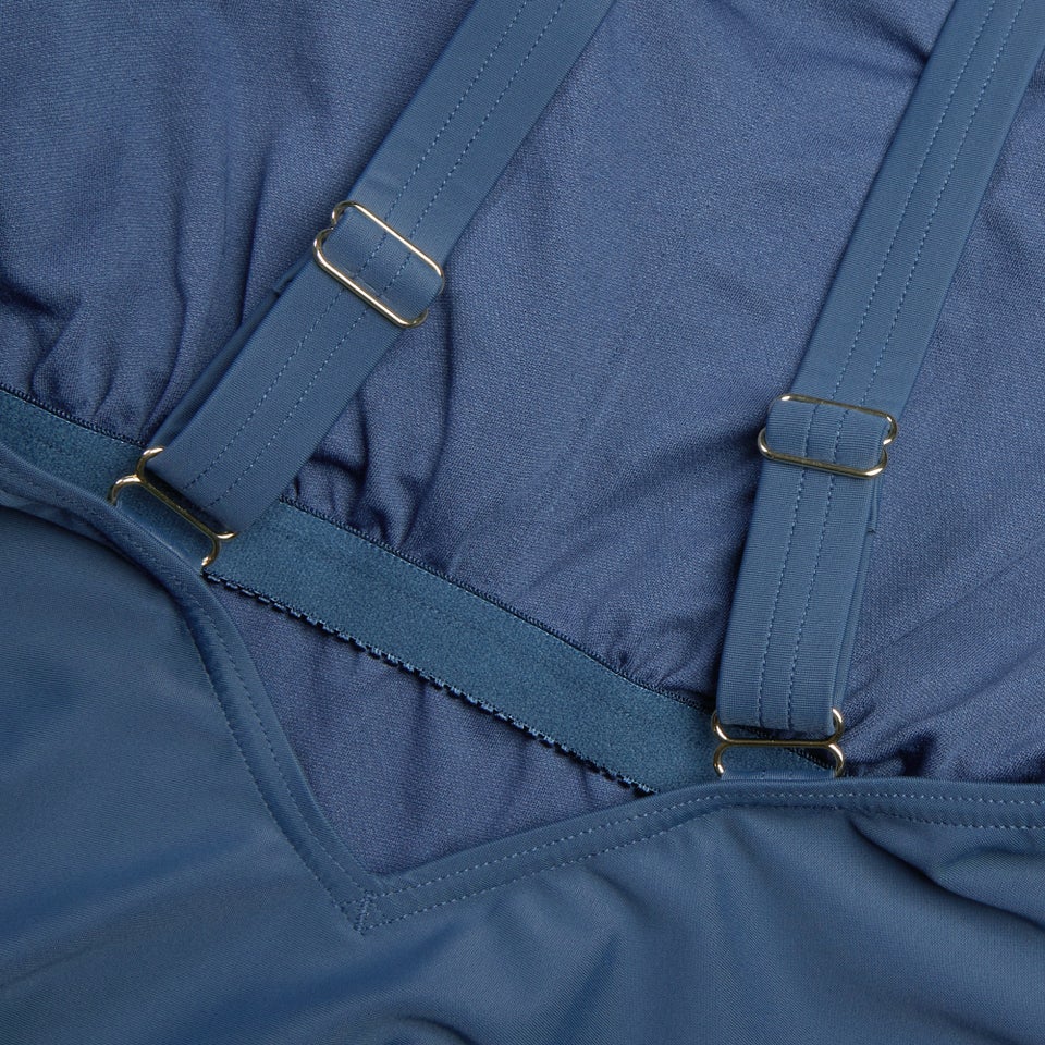 Damen Badeanzug mit eckigem Ausschnitt und Print Marineblau/Blau