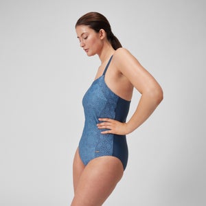 Damen Badeanzug mit eckigem Ausschnitt und Print Marineblau/Blau