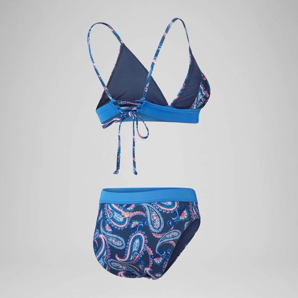 Damen Triangel-Bikini mit Schnürung und Print Blau/Marineblau