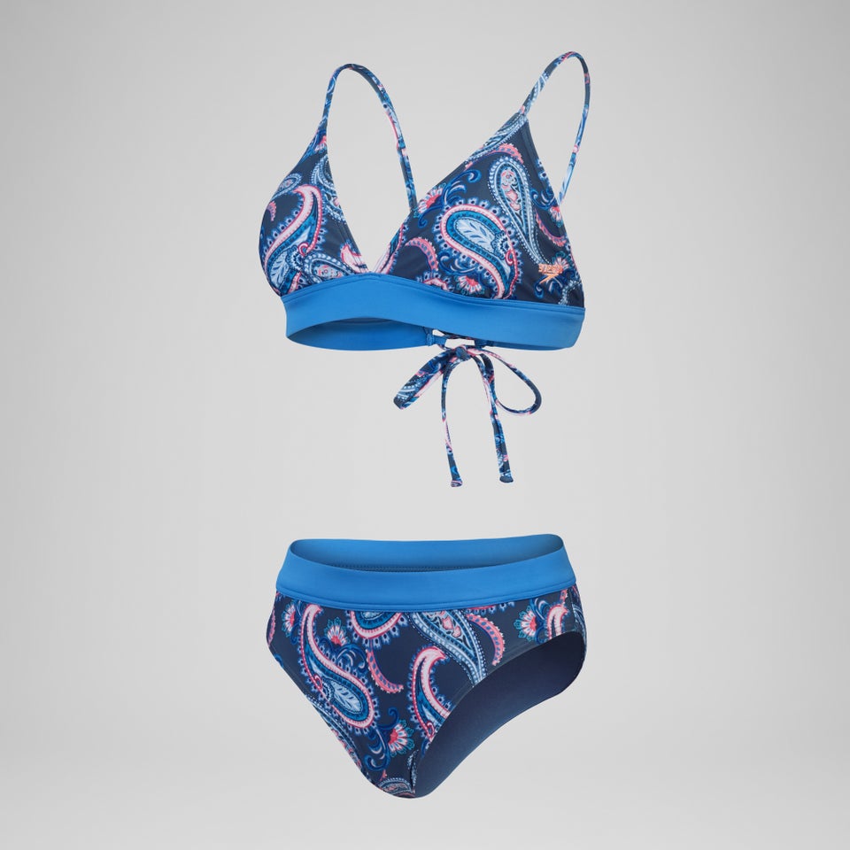 Damen Triangel-Bikini mit Schnürung und Print Blau/Marineblau