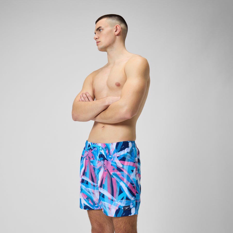 Herren Freizeit-Badeshorts mit Digital-Print, 16 Zoll Pink
