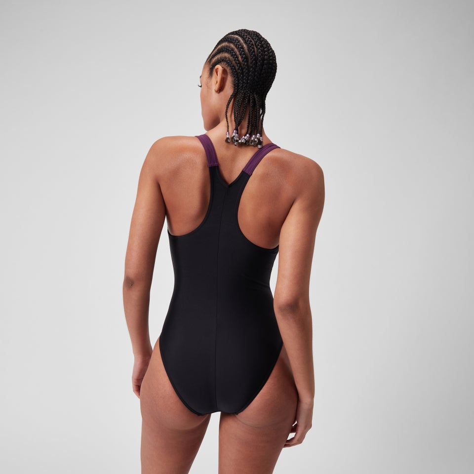 Maillot de bain Femmes Hyperboom Splice Racerback pour Femmes Noir/Prune dandy