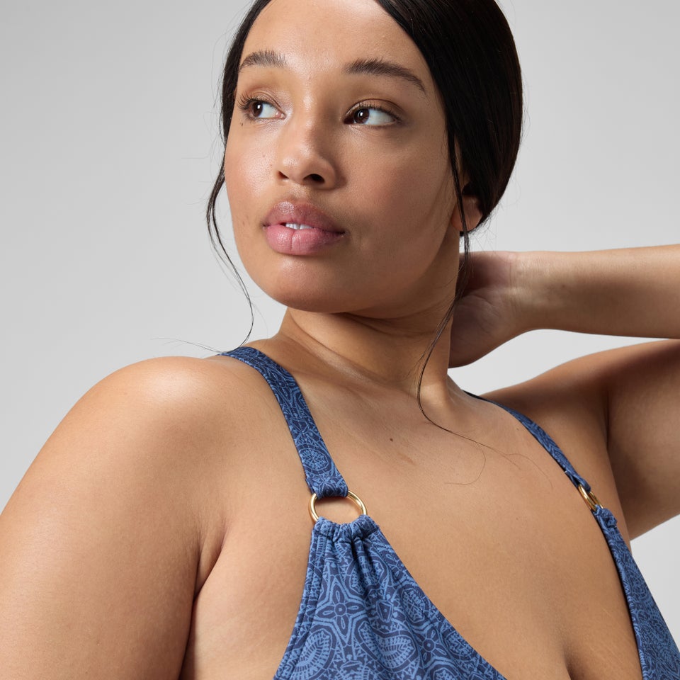 Maillot de bain 1 pièce Shaping avec encolure en V et imprimé pour Femmes (+) Bleu Marine/Bleu