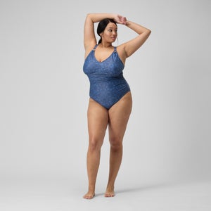 Damen Shaping-Badeanzug mit Print und V-Ausschnitt (+) Marineblau/Blau