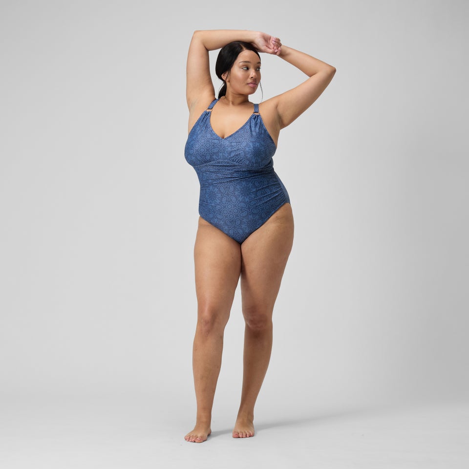 Maillot de bain 1 pièce Shaping avec encolure en V et imprimé pour Femmes (+) Bleu Marine/Bleu