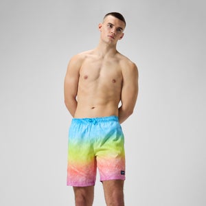 Herren Freizeit-Badeshorts mit Digital-Print, 18 Zoll Blau/Gelb