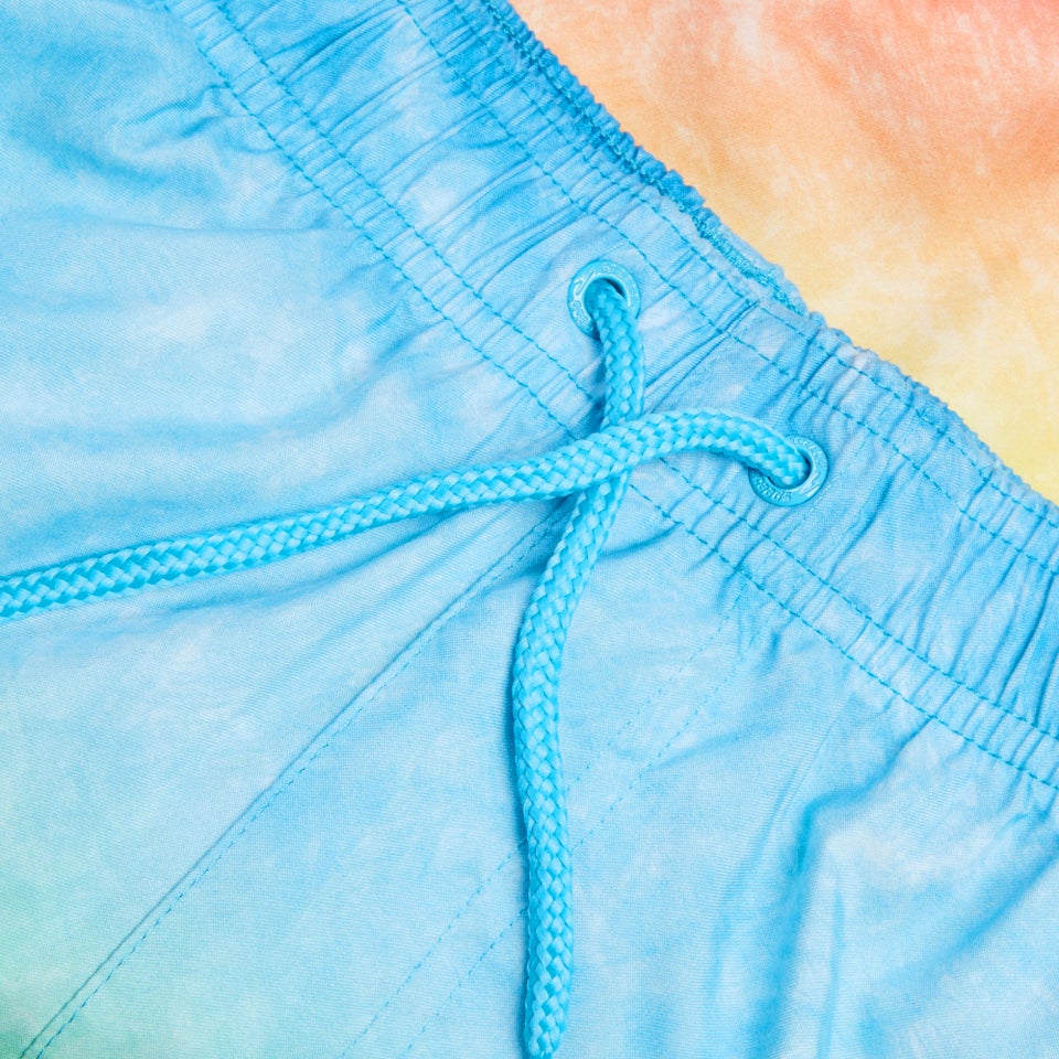 Herren Freizeit-Badeshorts mit Digital-Print, 18 Zoll Blau/Gelb