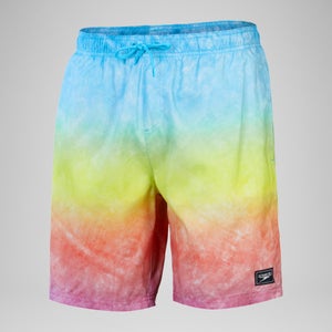 Herren Freizeit-Badeshorts mit Digital-Print, 18 Zoll Blau/Gelb