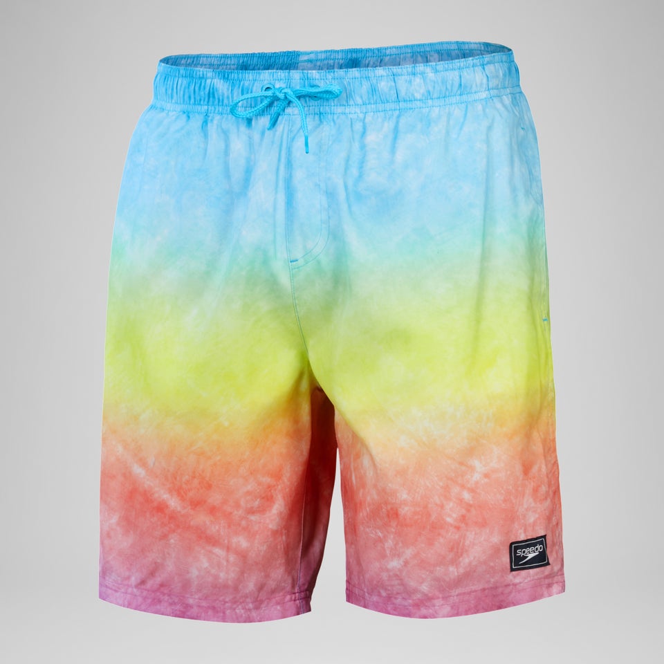 Herren Freizeit-Badeshorts mit Digital-Print, 18 Zoll Blau/Gelb