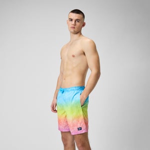 Herren Freizeit-Badeshorts mit Digital-Print, 18 Zoll Blau/Gelb