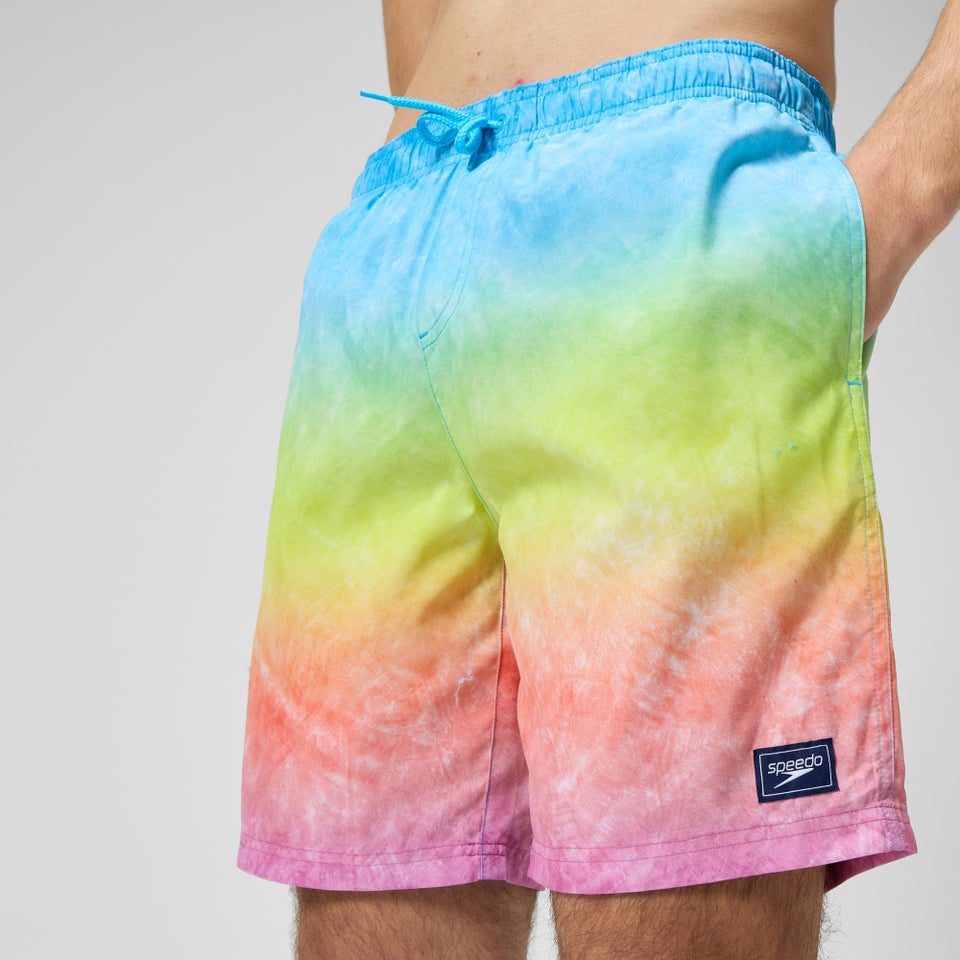 Herren Freizeit-Badeshorts mit Digital-Print, 18 Zoll Blau/Gelb